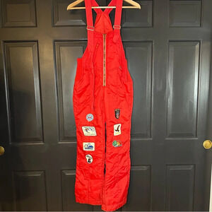 Sears vintage Snow Overalls Red Boys size 16  W/ Patches(i9